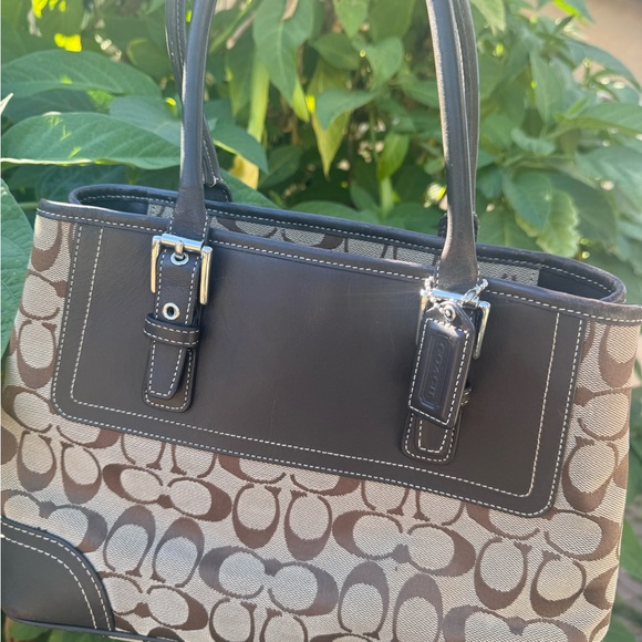 Coach Handbags - Vintage Coach Brown Signature Canvas Tote with Dark Brown Leather Trim